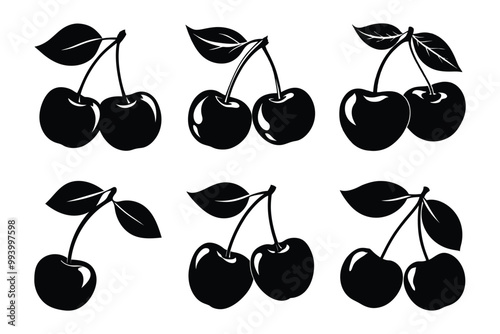 Cherry silhouette design in vector style with a white background