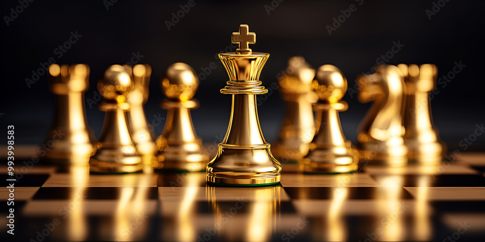 Gold Chess Pieces on Chessboard Gold Chess Pieces on Chessboard