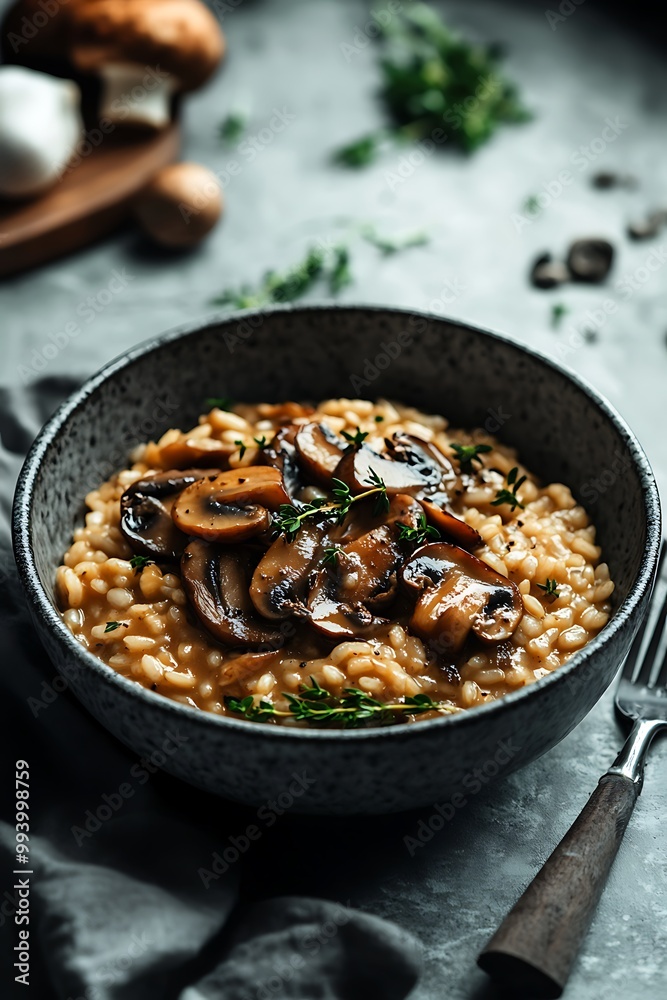 Creamy Mushroom Risotto with Thyme Garnish. Creamy Mushroom Risotto with Thyme Garnish.