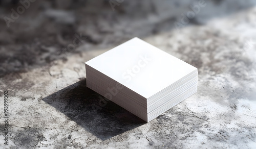 Stack of Blank White Cards on Textured Stone Surface"