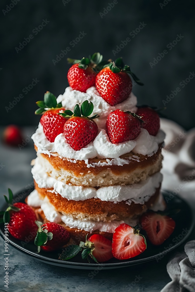 Delicious Strawberry Cake with Whipped Cream. Delicious Strawberry Cake with Whipped Cream.