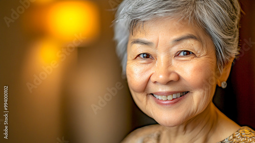 Happy elder Asian woman at nursing home .