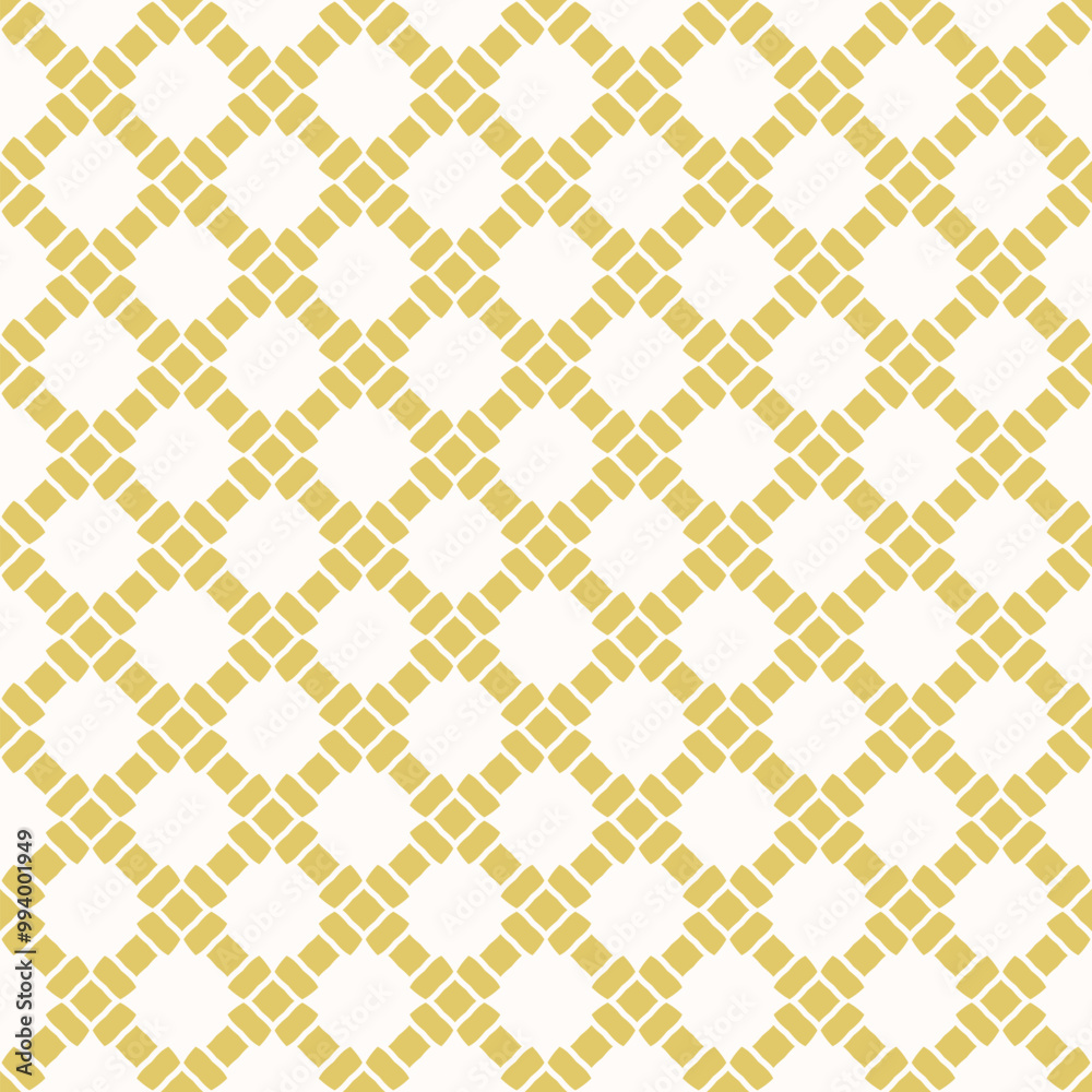 Fototapeta premium Abstract floral geometric seamless pattern. Simple golden vector ornament. Retro style background texture with floral silhouettes, grid, lattice, mesh. Luxury gold and white repeatable geo design