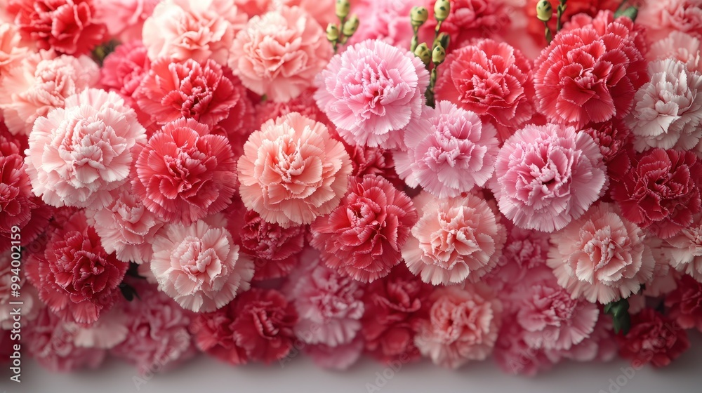 Colorful carnations bloom in shades of pink and red, celebrating beauty and affection Colorful carnations bloom in shades of pink and red, celebrating beauty and affection