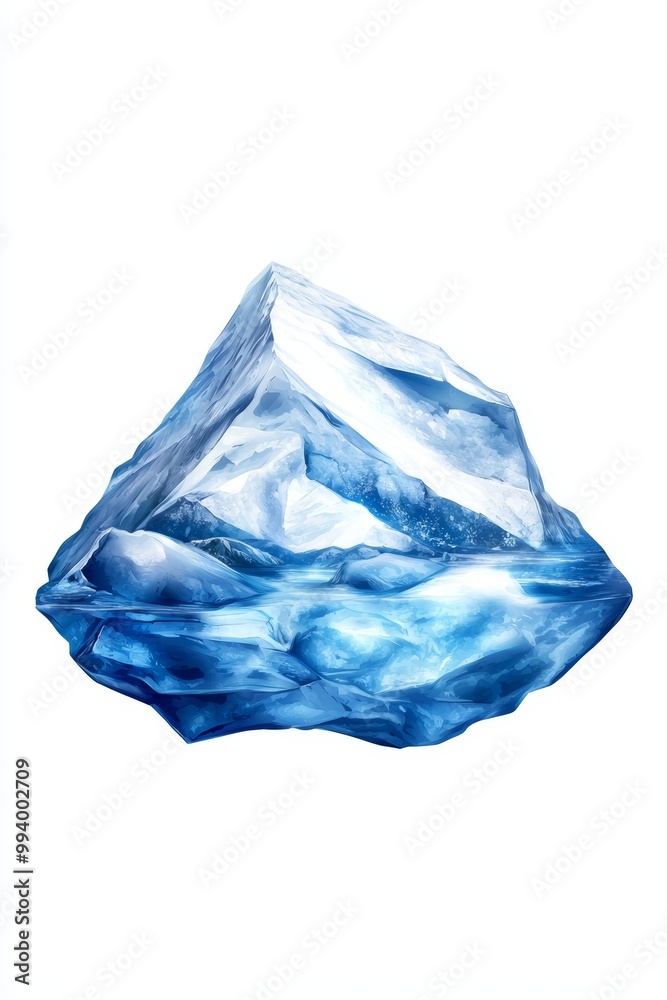 Obraz premium A stunning ice mountain, showcasing intricate patterns and vibrant blue colors, on a white isolated background.