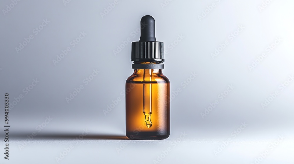 A sleek amber dropper bottle holds herbal liquid, showcasing modern design and simplicity A sleek amber dropper bottle holds herbal liquid, showcasing modern design and simplicity