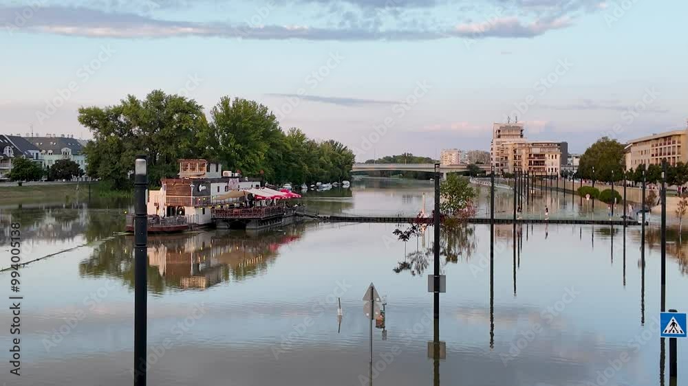 Floods on the river Rába in Győr Hungary - high water levels Floods on the river Rába in Győr Hungary - high water levels