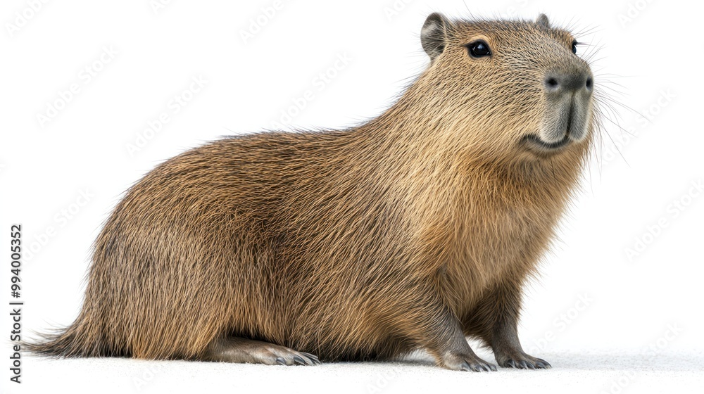 Fototapeta premium The capybara explores its surroundings, showcasing its unique features and calm demeanor