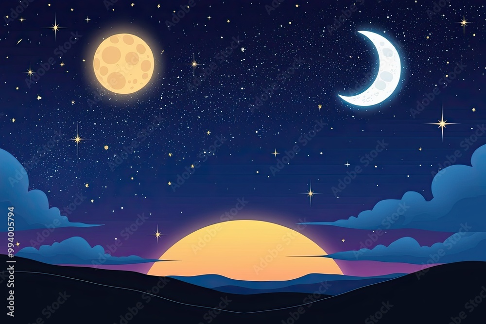 Vibrant Night Sky Artwork Featuring Stars and Moon Vibrant Night Sky Artwork Featuring Stars and Moon