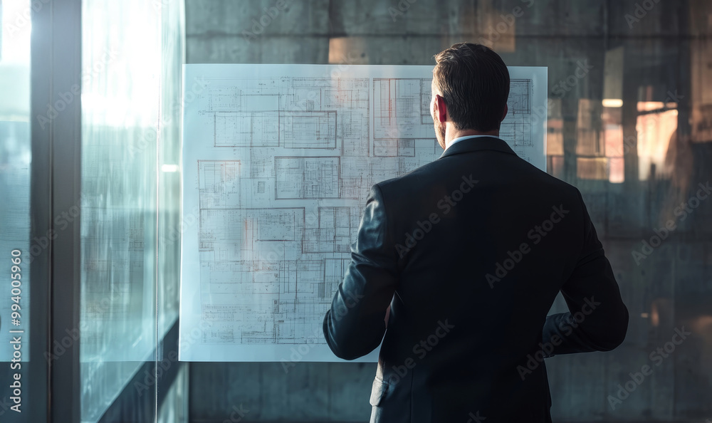 Strategic Visionary: Architect reviewing blueprints Strategic Visionary: Architect reviewing blueprints