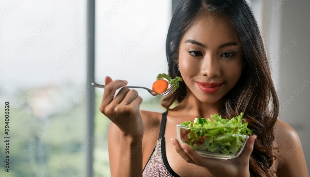 beautiful young woman eating salad, AI generated beautiful young woman eating salad, AI generated