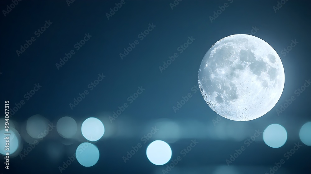 Obraz premium Moonlit Serenity Illuminating the Night with a Soft Radiance - Embrace the Tranquil Glow of Natural Moonlight for a Peaceful and Calm Ambience in a Beautifully Lit Scene