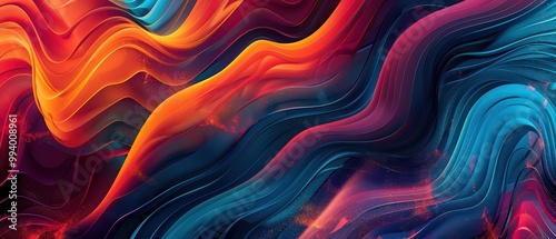 An abstract wave pattern featuring vibrant colors, blending warm tones of orange and cool tones of blue in a stunning visual display.