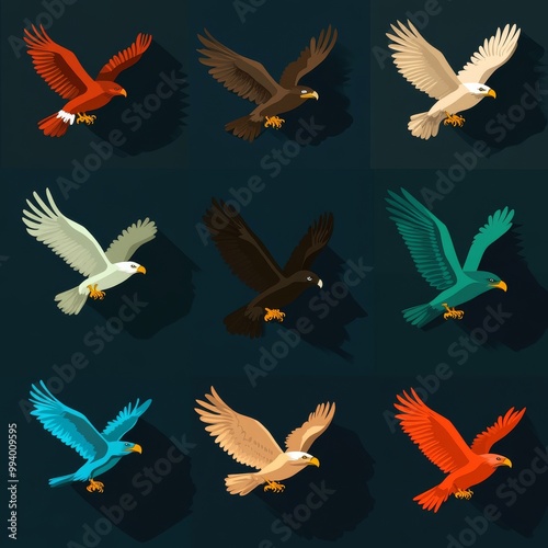 Set of eagle icons in flat style