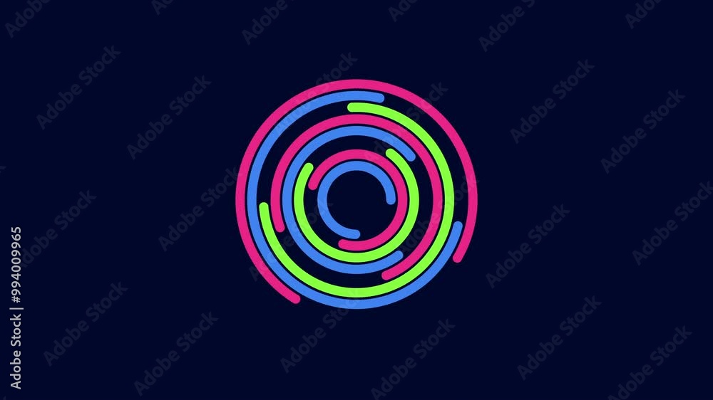Vibrant circular design with colorful spiral lines in pink, blue, and green. A captivating arrangement starts from the top, captivating the eye to the bottom Vibrant circular design with colorful spiral lines in pink, blue, and green. A captivating arrangement starts from the top, captivating the eye to the bottom