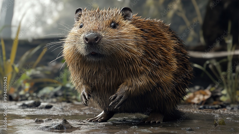 Close-Up Portrait of a Wet and Furry Beaver in its Natural Habitat Close-Up Portrait of a Wet and Furry Beaver in its Natural Habitat