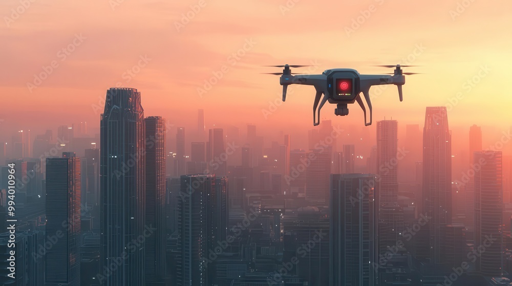 Futuristic construction site with drones and robots installing energy-efficient systems and solar panels on skyscrapers, Futurism, 3D Art Futuristic construction site with drones and robots installing energy-efficient systems and solar panels on skyscrapers, Futurism, 3D Art