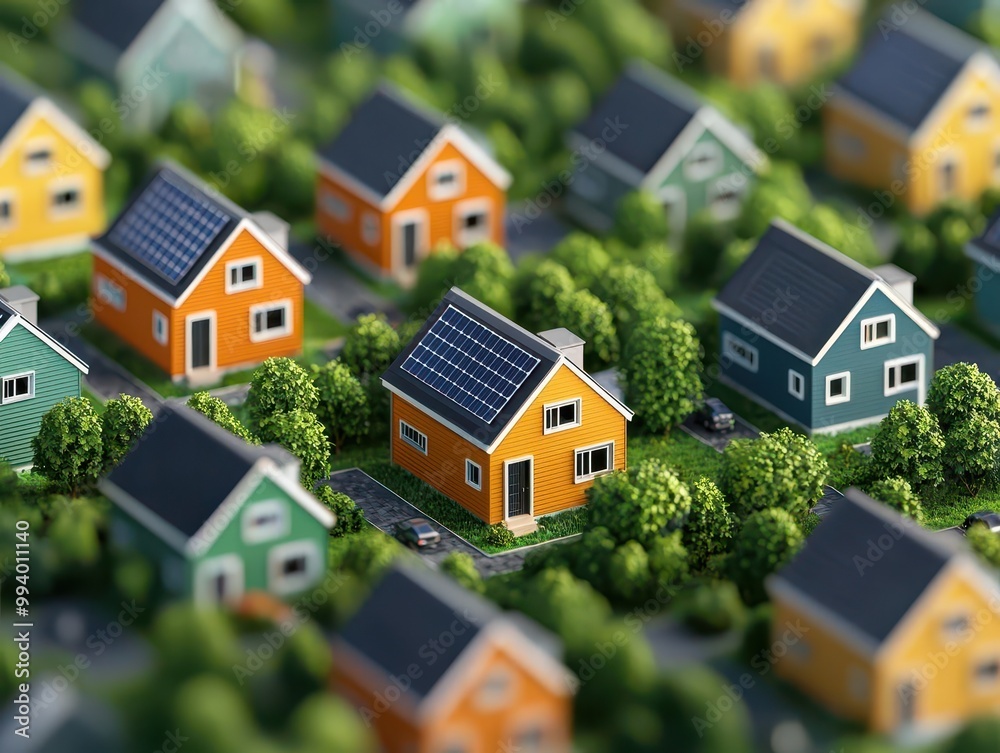 Green housing project featuring energy-efficient homes, solar rooftops, and sustainable water management systems, Sustainability, Digital Art Green housing project featuring energy-efficient homes, solar rooftops, and sustainable water management systems, Sustainability, Digital Art