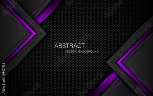 Abstract black and purple polygons on dark steel mesh background. with free space for design. modern technology innovation concept background	
