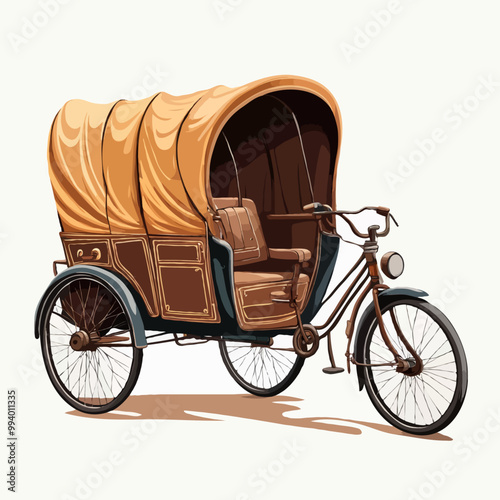 old Indian Cycle Rickshaw illustration. white Background. 