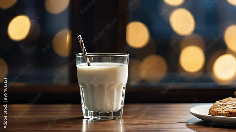 A cozy, intimate scene featuring a glass of milk with cookies, set against warm bokeh lights, evoking comfort and celebration A cozy, intimate scene featuring a glass of milk with cookies, set against warm bokeh lights, evoking comfort and celebration