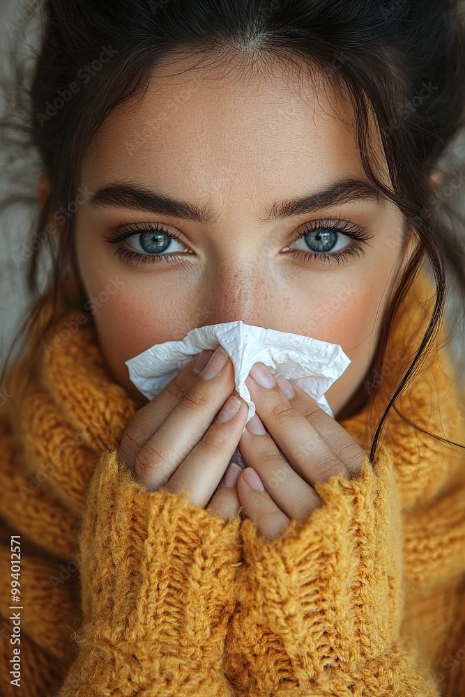 Young said displeased upset woman wear hold napkin blowing nose isolated on plain background studio portrait. ill sick disease treatment cold season concept. The girl sneezes into a handkerchief Young said displeased upset woman wear hold napkin blowing nose isolated on plain background studio portrait. ill sick disease treatment cold season concept. The girl sneezes into a handkerchief