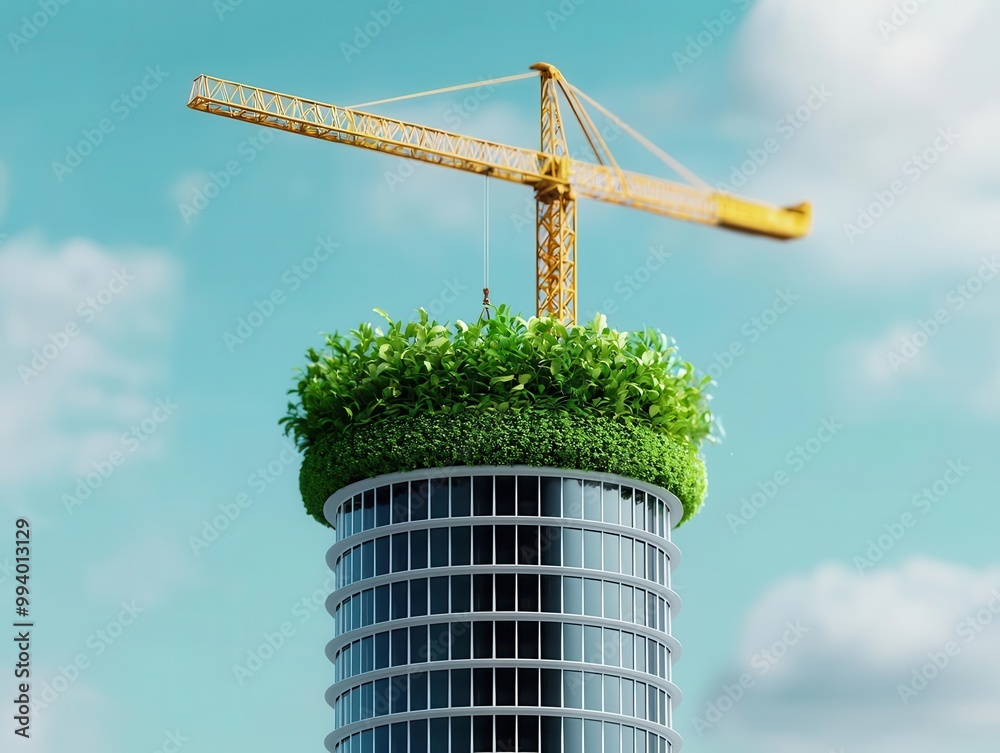 Sustainable skyscraper under construction, featuring energy-efficient ...