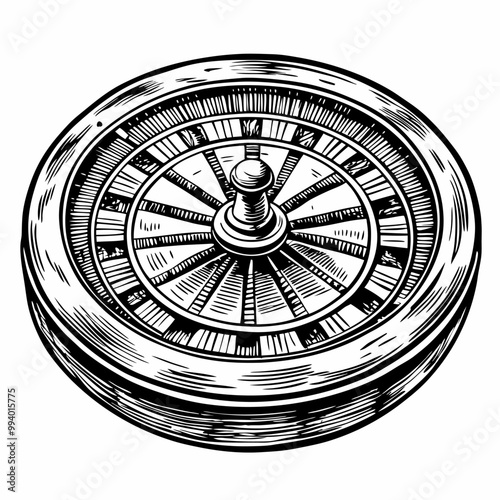 Vintage Roulette Wheel Vector Illustration in Monochrome Style