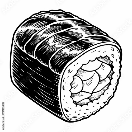 Hand Drawn Sushi Roll Vector Illustration with Detailed Line Art