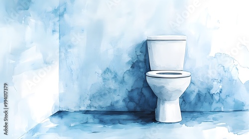 Watercolor Artistic using soft, brushy watercolor strokes, Single object picture Bathroom â€“ a sleek toilet with minimalistic design