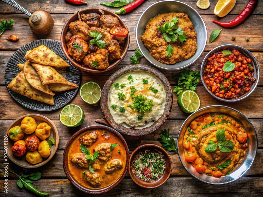 Delicious and Colorful Pakistani Cuisine Featuring Traditional Dishes and Appetizers on Plates Delicious and Colorful Pakistani Cuisine Featuring Traditional Dishes and Appetizers on Plates