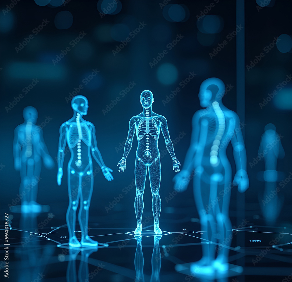 Digital human figures in a futuristic interface symbolize personalized medicine and precise diagnostics Digital human figures in a futuristic interface symbolize personalized medicine and precise diagnostics