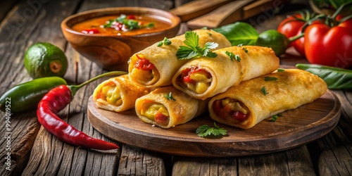 Wallpaper Mural Delicious homemade tequeños with golden crust and cheese filling on a rustic wooden background Torontodigital.ca