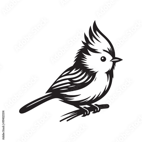 Crested Tit Bird Silhouette Illustrations for Print and Digital Design