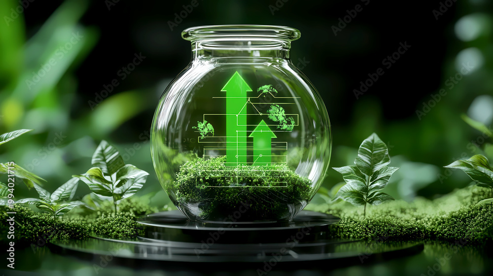 Digital interface with a green progress bar on sustainable drug development, symbolizing eco-friendly innovation Digital interface with a green progress bar on sustainable drug development, symbolizing eco-friendly innovation