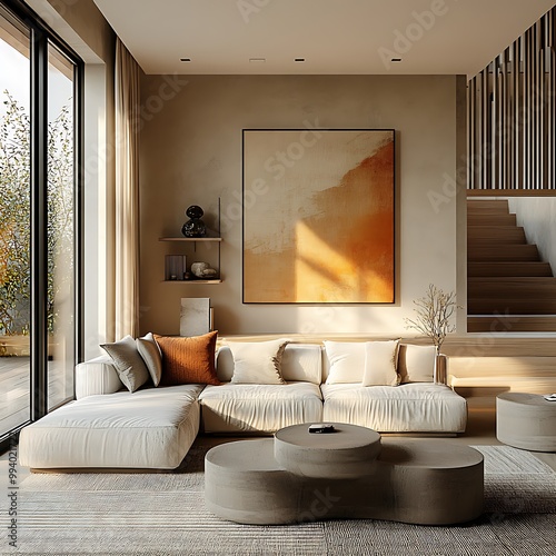 Wallpaper Mural  Japandi, Scandinavian interior design of modern living room.  Torontodigital.ca