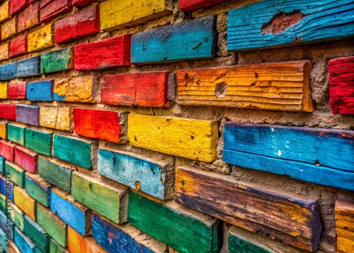 Detailed Close-Up of a Rustic Exterior Wall Texture Featuring Unique Patterns and Colors