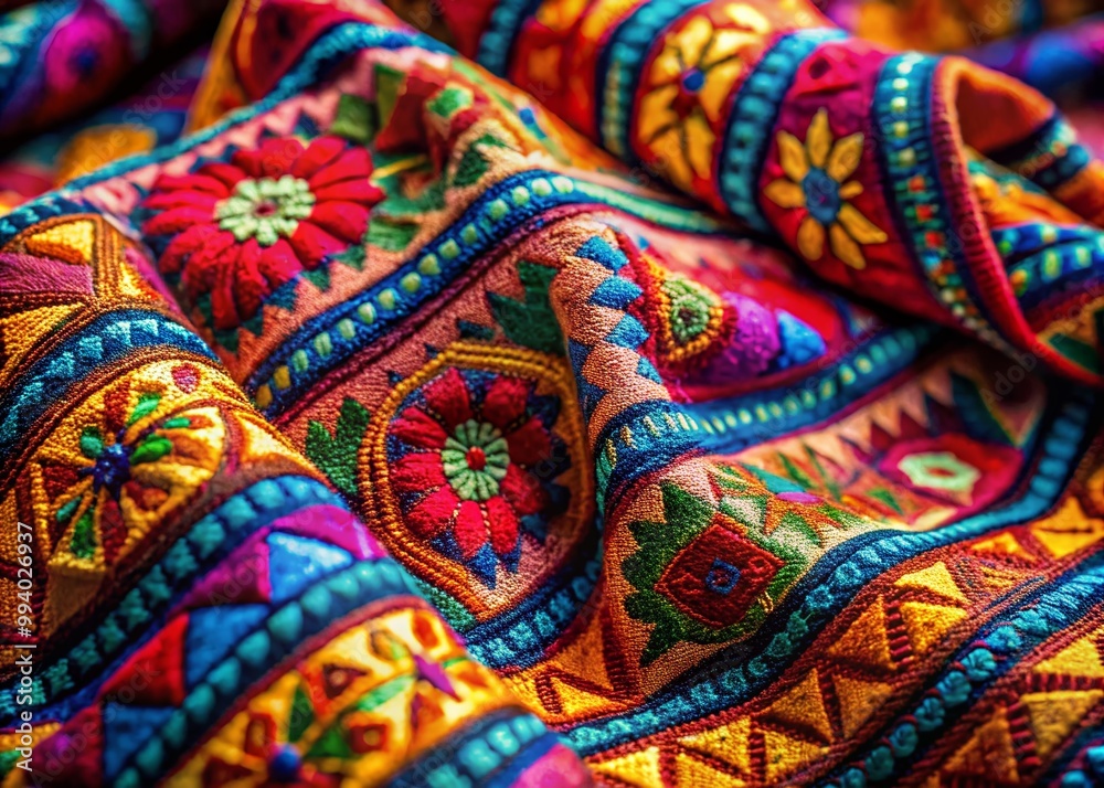 Detailed close-up of a textured cloth showcasing intricate patterns and rich fabric colors. Detailed close-up of a textured cloth showcasing intricate patterns and rich fabric colors.