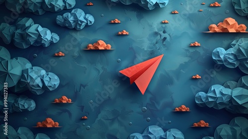 Confusion in choices and decisions Lack of leadership in management ,Red paper plane flying randomly ,3D rendering photo