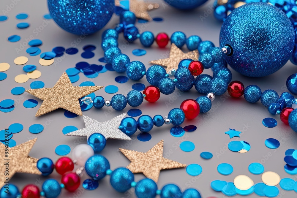 Shimmering Blue Sparkle with Dazzling Confetti Stars and Vibrant Beads for Celebration Events Shimmering Blue Sparkle with Dazzling Confetti Stars and Vibrant Beads for Celebration Events