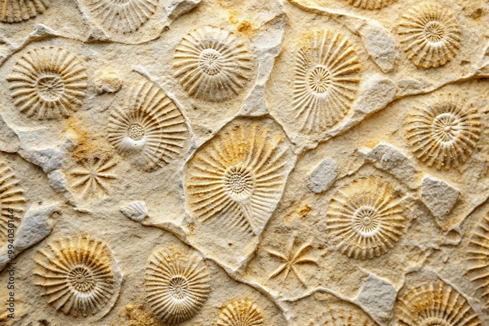 Texture of limestone with intricate fossil imprint This limestone showcases an intricate fossil imprint, resembling a delicate lace pattern. The fossils are wellpreserved and clearly defined, Texture of limestone with intricate fossil imprint This limestone showcases an intricate fossil imprint, resembling a delicate lace pattern. The fossils are wellpreserved and clearly defined,