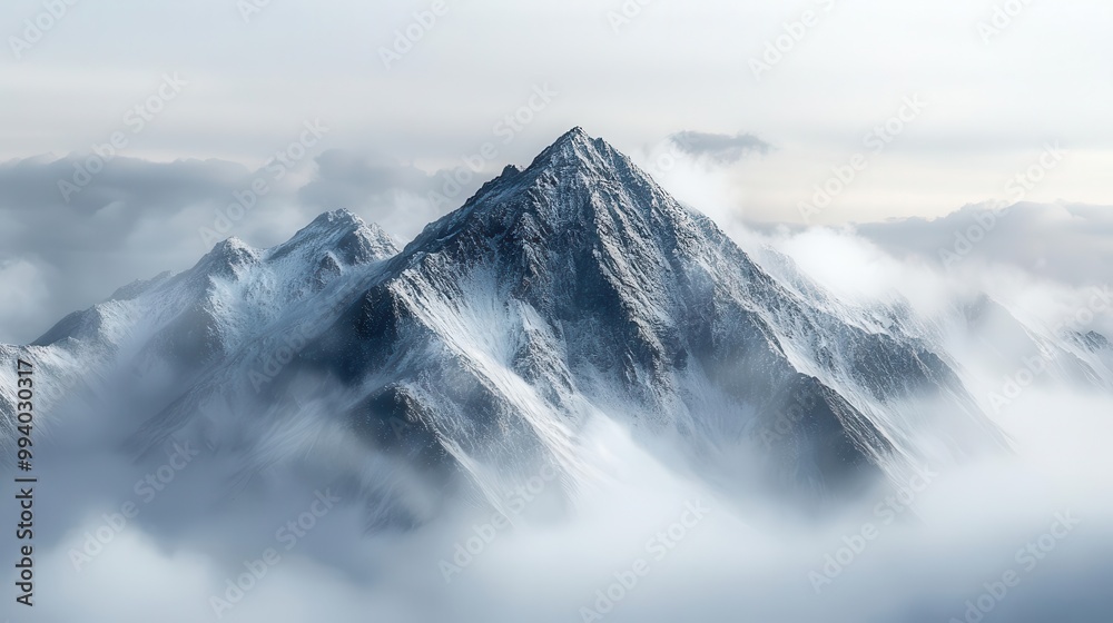 majestic mountain peak rugged summit pierces through swirling clouds isolated against pristine white background dramatic lighting accentuates rocky textures majestic mountain peak rugged summit pierces through swirling clouds isolated against pristine white background dramatic lighting accentuates rocky textures