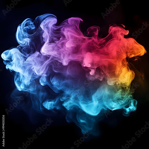 Colorful smoke isolated on dark background.Colorful smoke isolated on dark background, generative ai