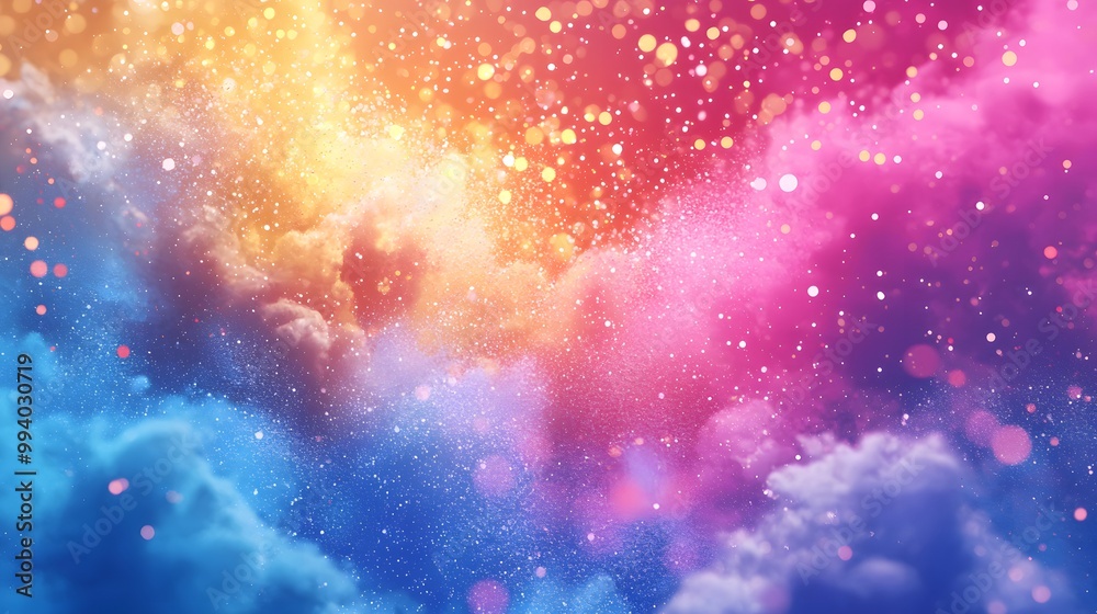 A vibrant abstract background of colorful clouds and sparkling lights. A vibrant abstract background of colorful clouds and sparkling lights.