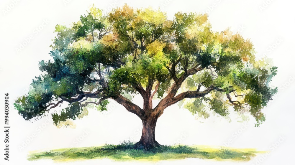 majestic oak tree in vibrant watercolor capturing the essence of natures beauty on white background watercolor illustration majestic oak tree in vibrant watercolor capturing the essence of natures beauty on white background watercolor illustration
