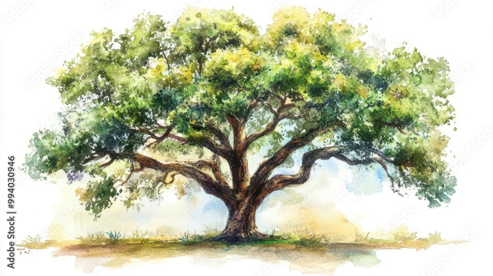 majestic oak tree in vibrant watercolor capturing the essence of natures beauty on white background watercolor illustration majestic oak tree in vibrant watercolor capturing the essence of natures beauty on white background watercolor illustration