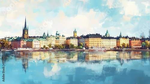 majestic panoramic view of stockholms old town skyline with iconic landmarks scandinavia travel destination summer clear sky european capital cityscape digital painting