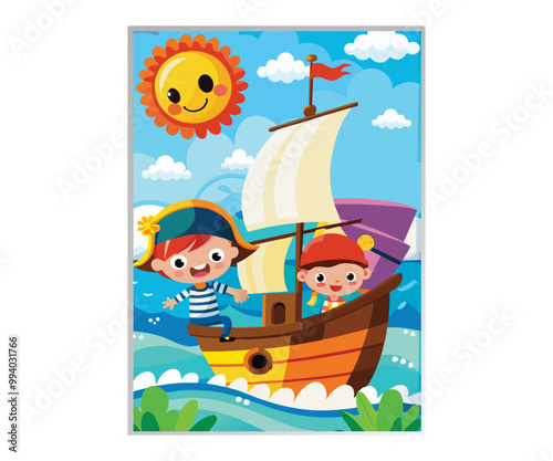 kids play pirate cartoon book cover