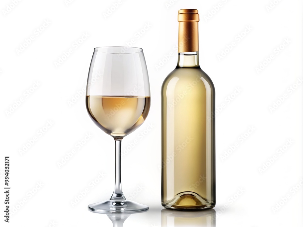 Elegant isolated white wine bottle and glass on a pure white background, perfect for upscale promotions, sophisticated advertising, and refined product showcases. Elegant isolated white wine bottle and glass on a pure white background, perfect for upscale promotions, sophisticated advertising, and refined product showcases.