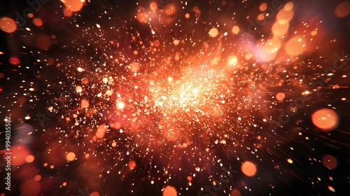 Explosive burst of orange and gold particles creating a vivid, dynamic background.